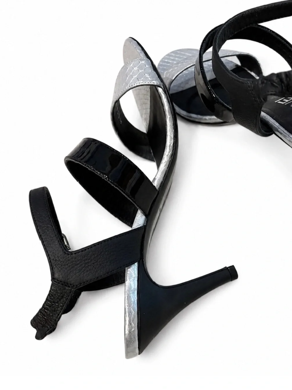 Chanel Silver Black Logo Heels 39